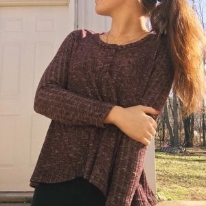 Rue 21 SWEATER LONG SLEEVE TOP KNITTED MAROON SOFT